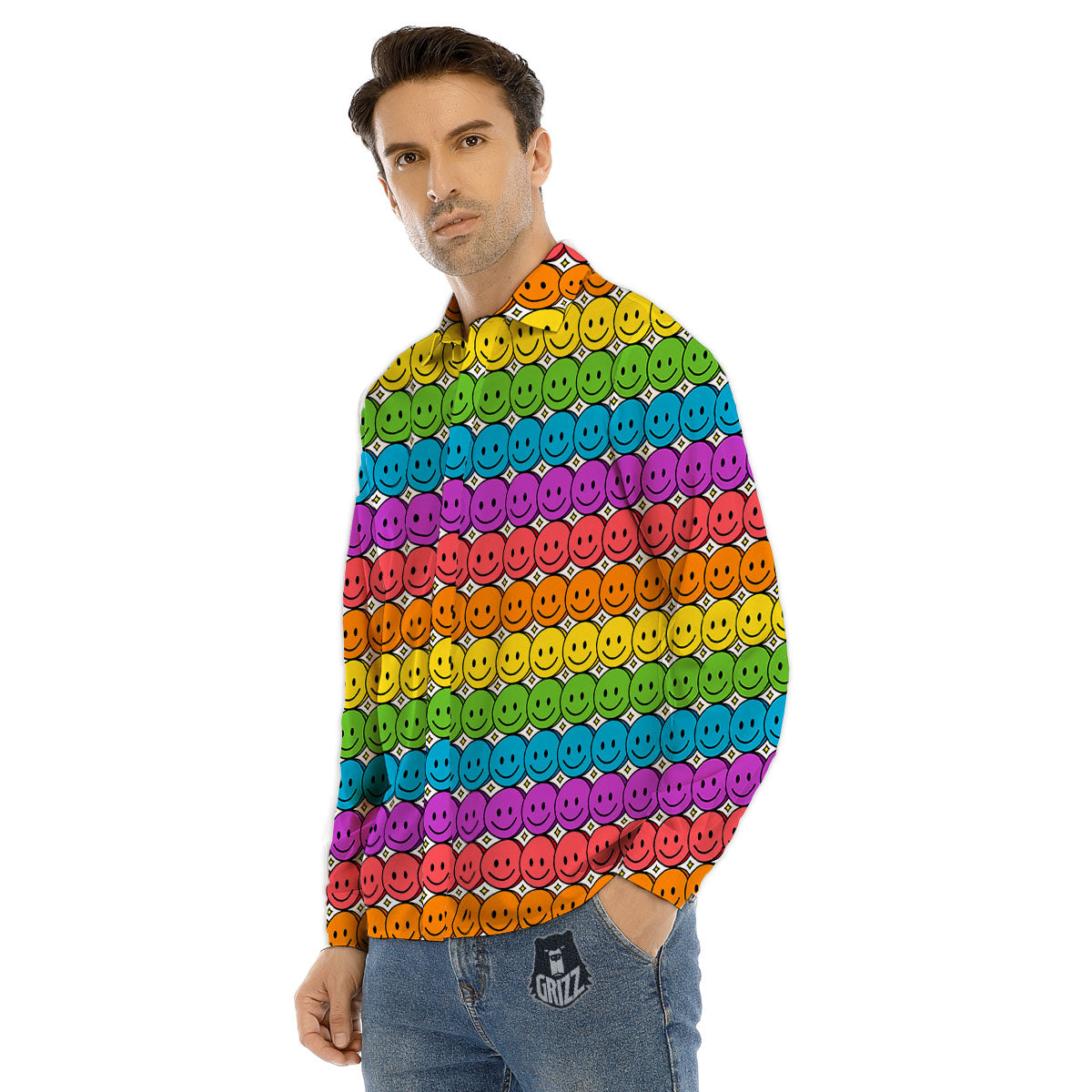 Emoji Faces Colorful Print Pattern Men's Dress Shirts-grizzshop