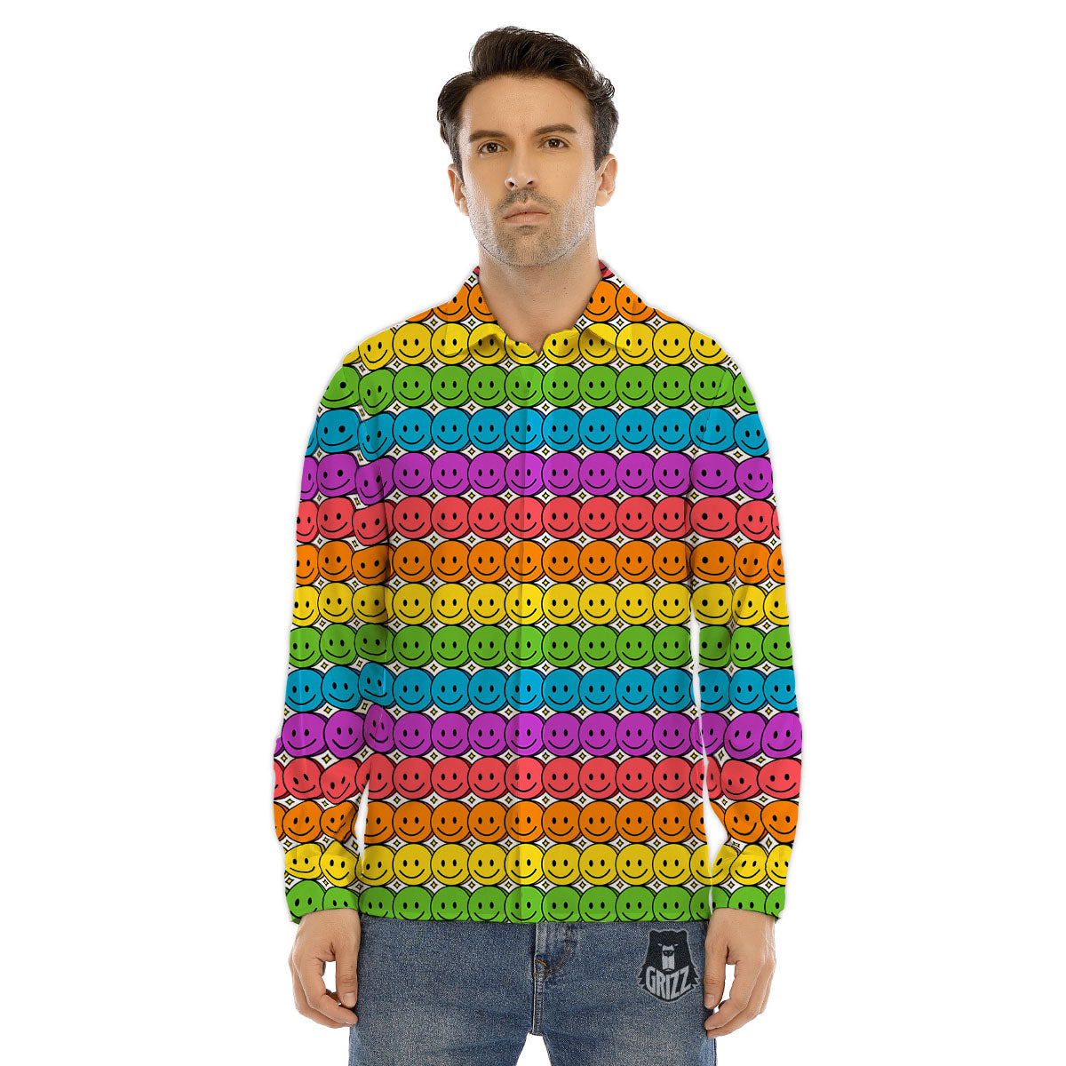Emoji Faces Colorful Print Pattern Men's Dress Shirts-grizzshop