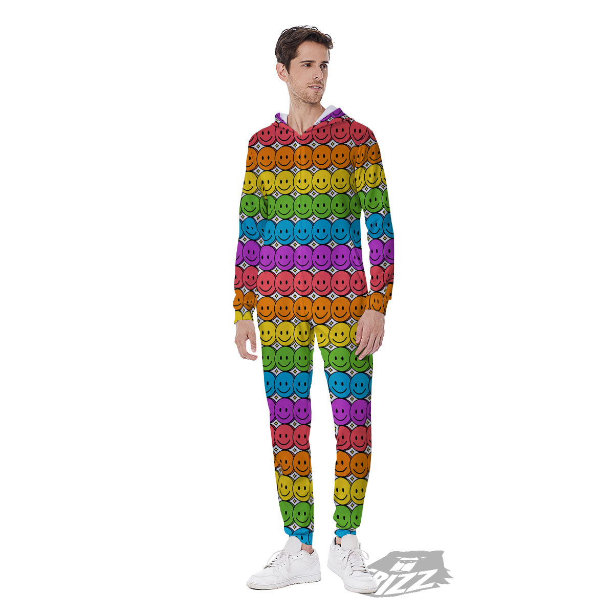 Emoji Faces Colorful Print Pattern Men's Jumpsuit-grizzshop