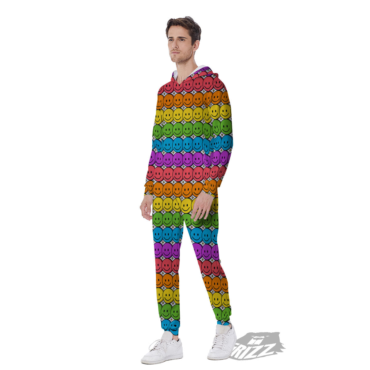 Emoji Faces Colorful Print Pattern Men's Jumpsuit-grizzshop