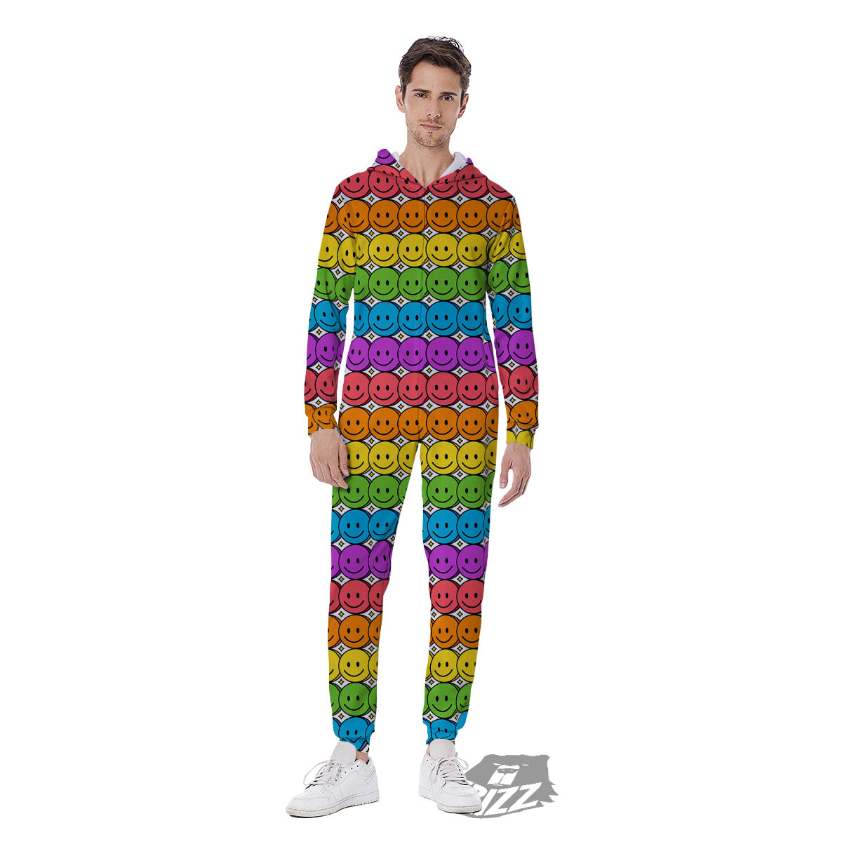Emoji Faces Colorful Print Pattern Men's Jumpsuit-grizzshop