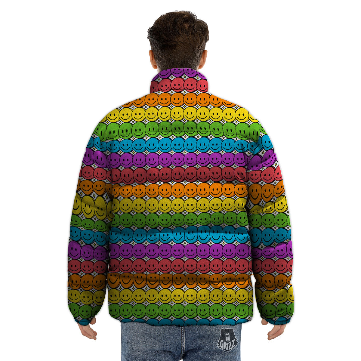 Emoji Faces Colorful Print Pattern Puffer Jacket-grizzshop