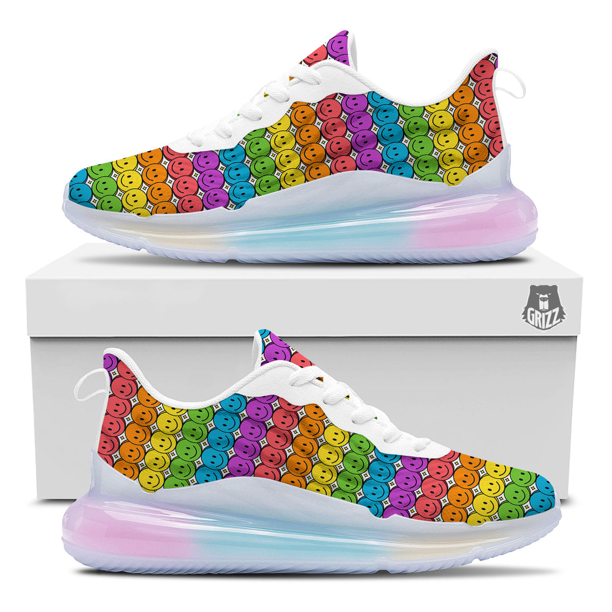 Emoji Faces Colorful Print Pattern Running Sneakers-grizzshop