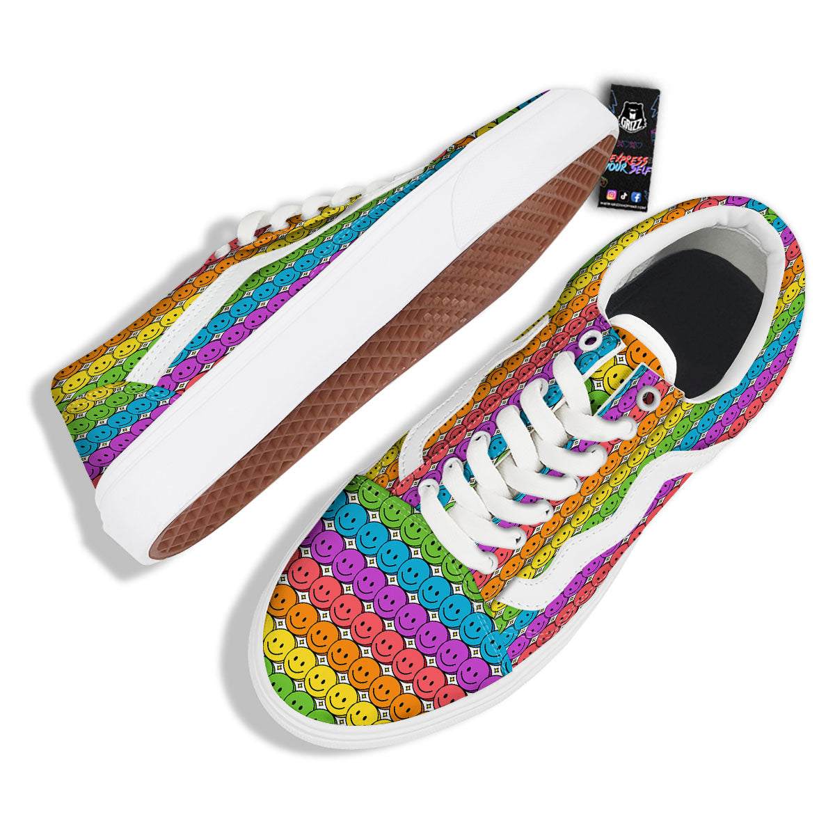 Emoji Faces Colorful Print Pattern Skate Shoes-grizzshop