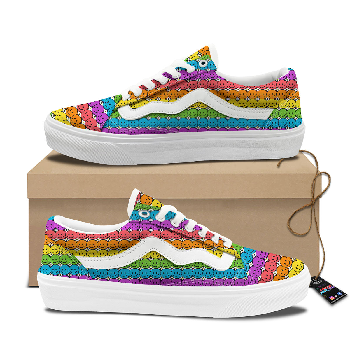 Emoji Faces Colorful Print Pattern Skate Shoes-grizzshop