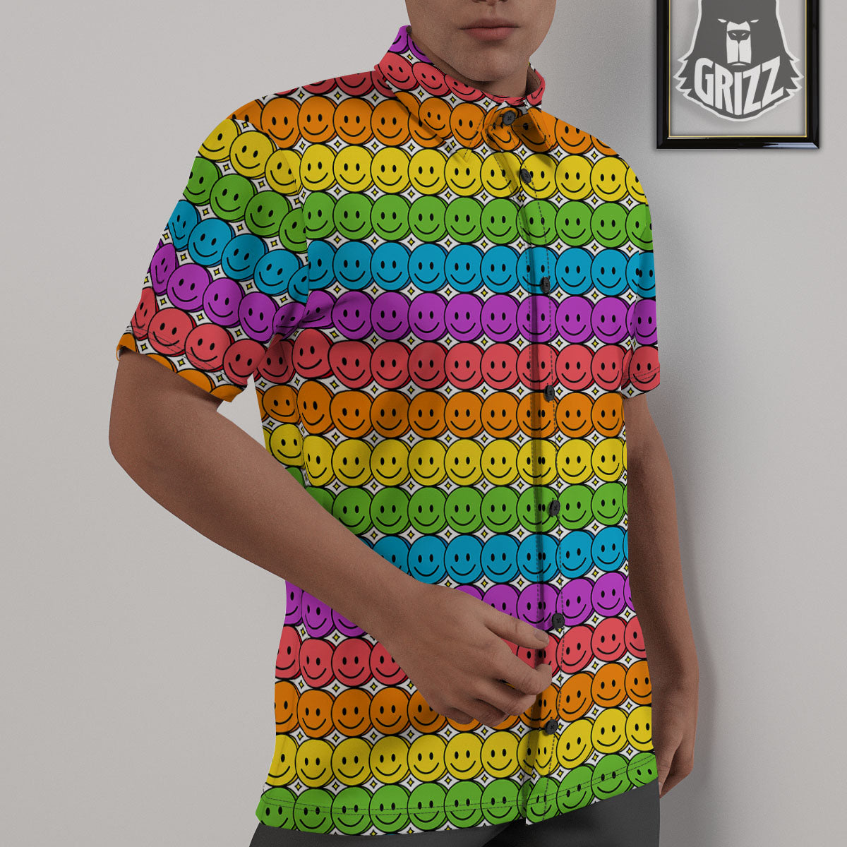 Emoji Faces Colorful Print Pattern Untucked Shirts-grizzshop