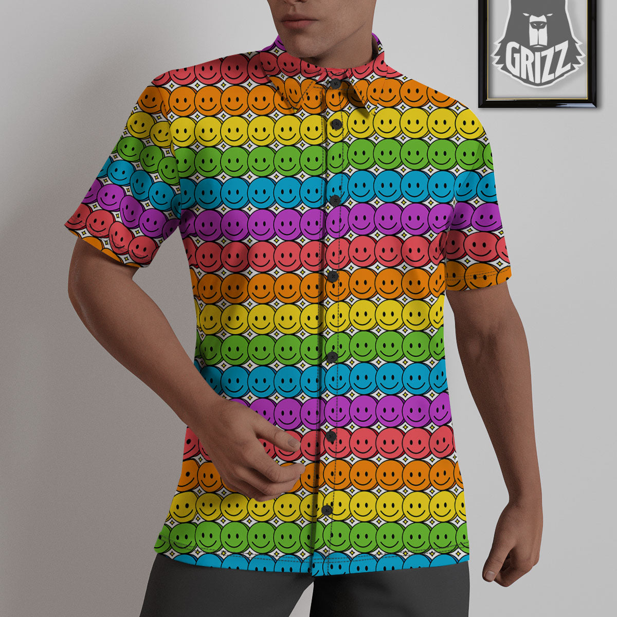 Emoji Faces Colorful Print Pattern Untucked Shirts-grizzshop
