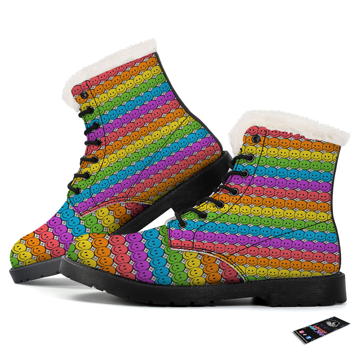 Emoji Faces Colorful Print Pattern Winter Boots-grizzshop