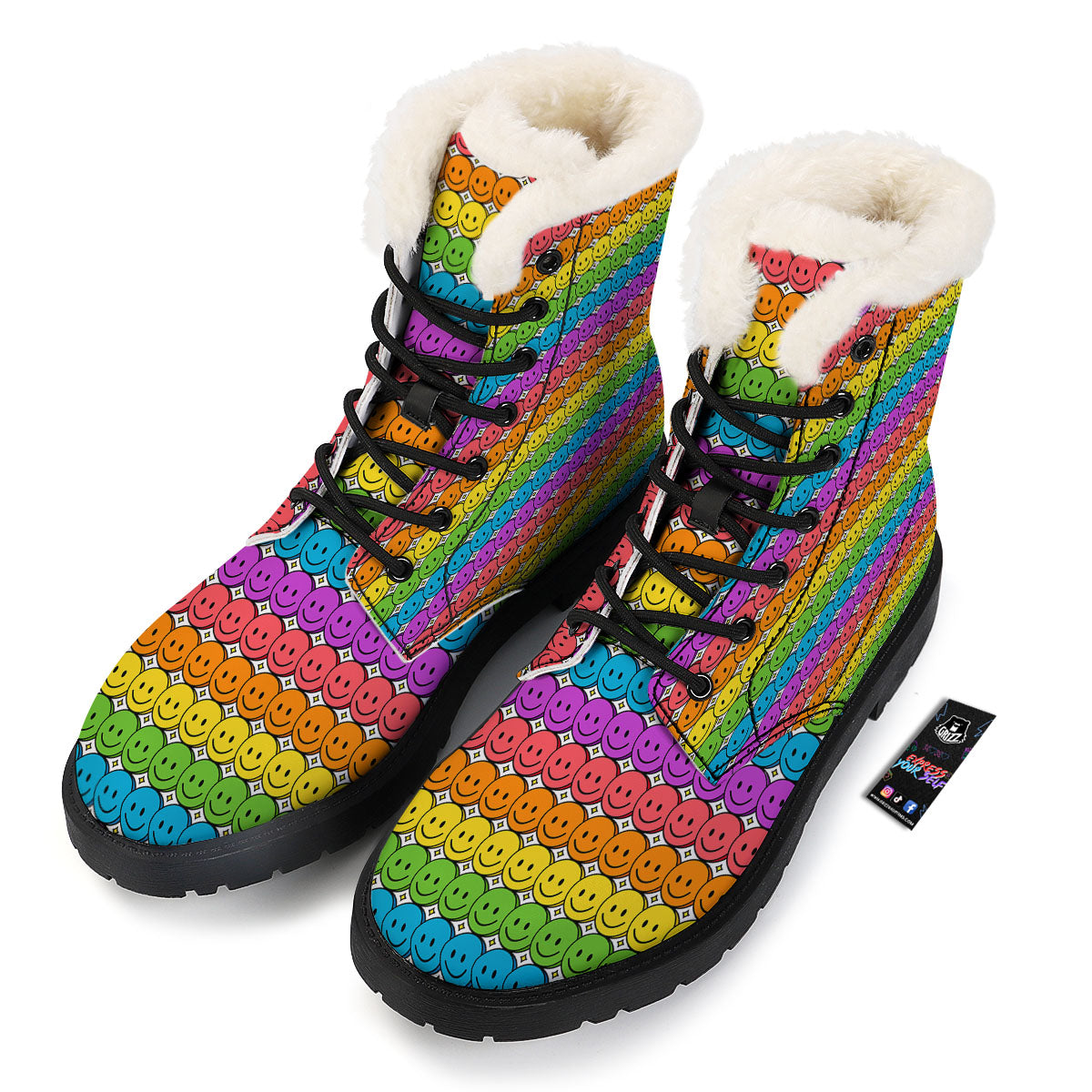 Emoji Faces Colorful Print Pattern Winter Boots-grizzshop