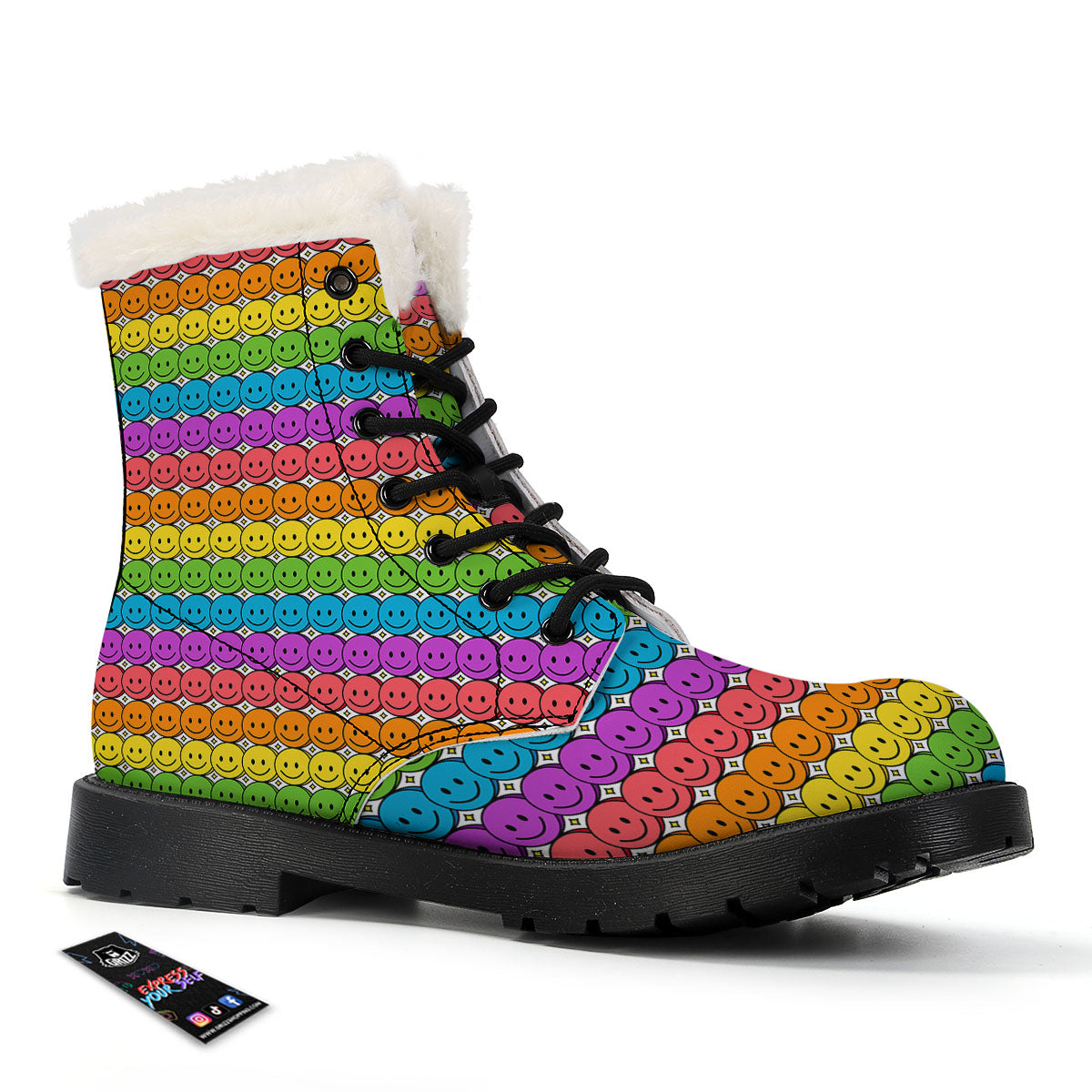 Emoji Faces Colorful Print Pattern Winter Boots-grizzshop
