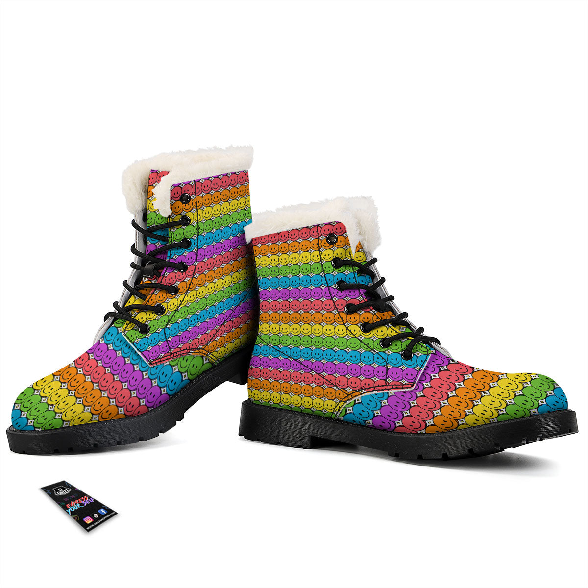Emoji Faces Colorful Print Pattern Winter Boots-grizzshop