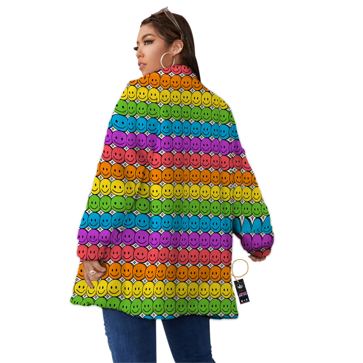 Emoji Faces Colorful Print Pattern Women's Sherpa Jacket-grizzshop