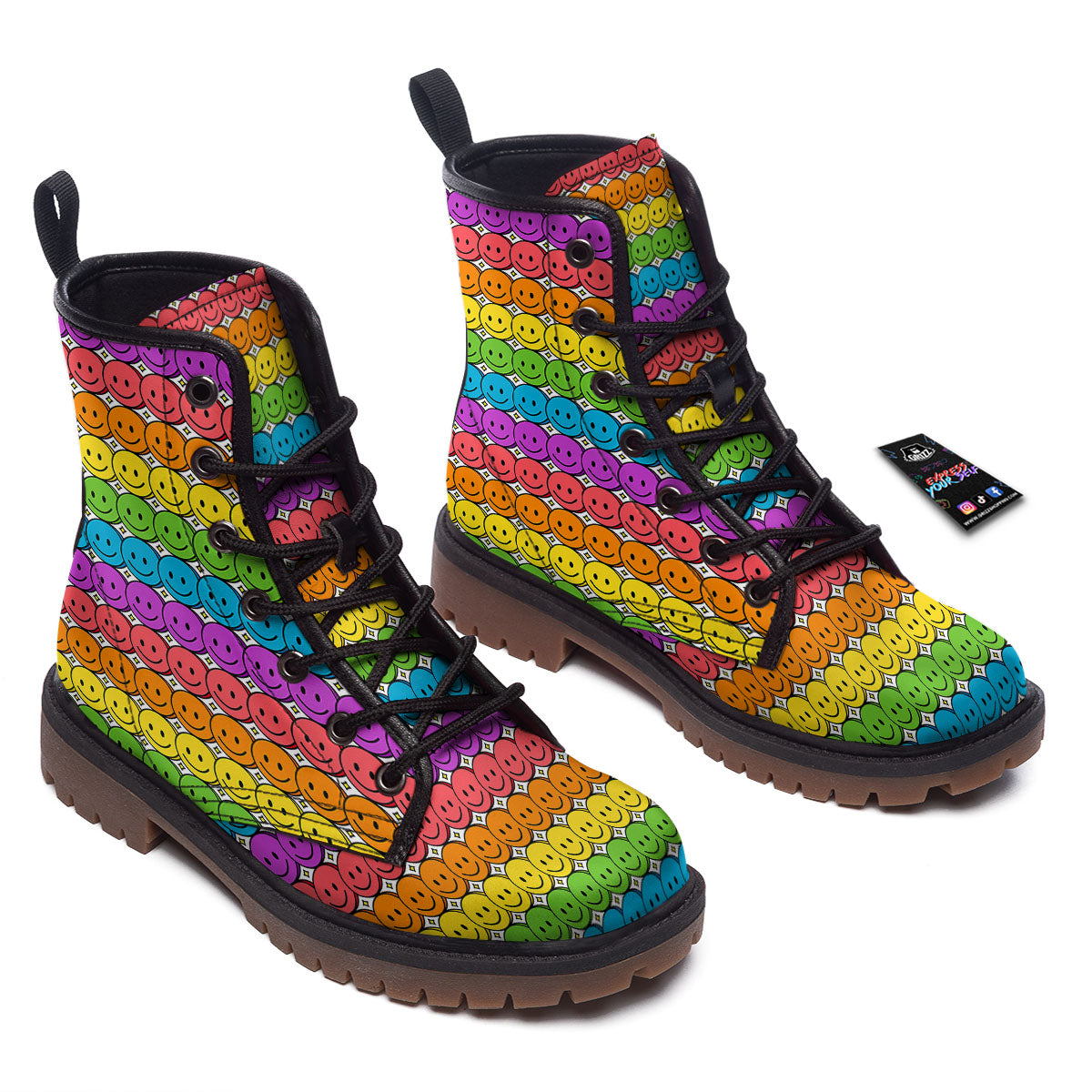 Emoji Faces Colorful Print Pattern Work Boots-grizzshop