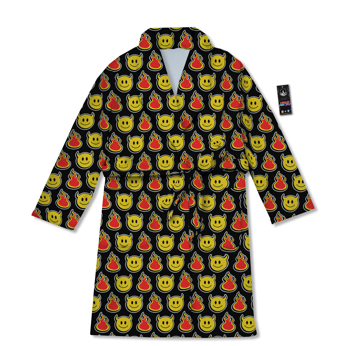 Emoji Fire And Devil Cute Print Pattern Bathrobe-grizzshop