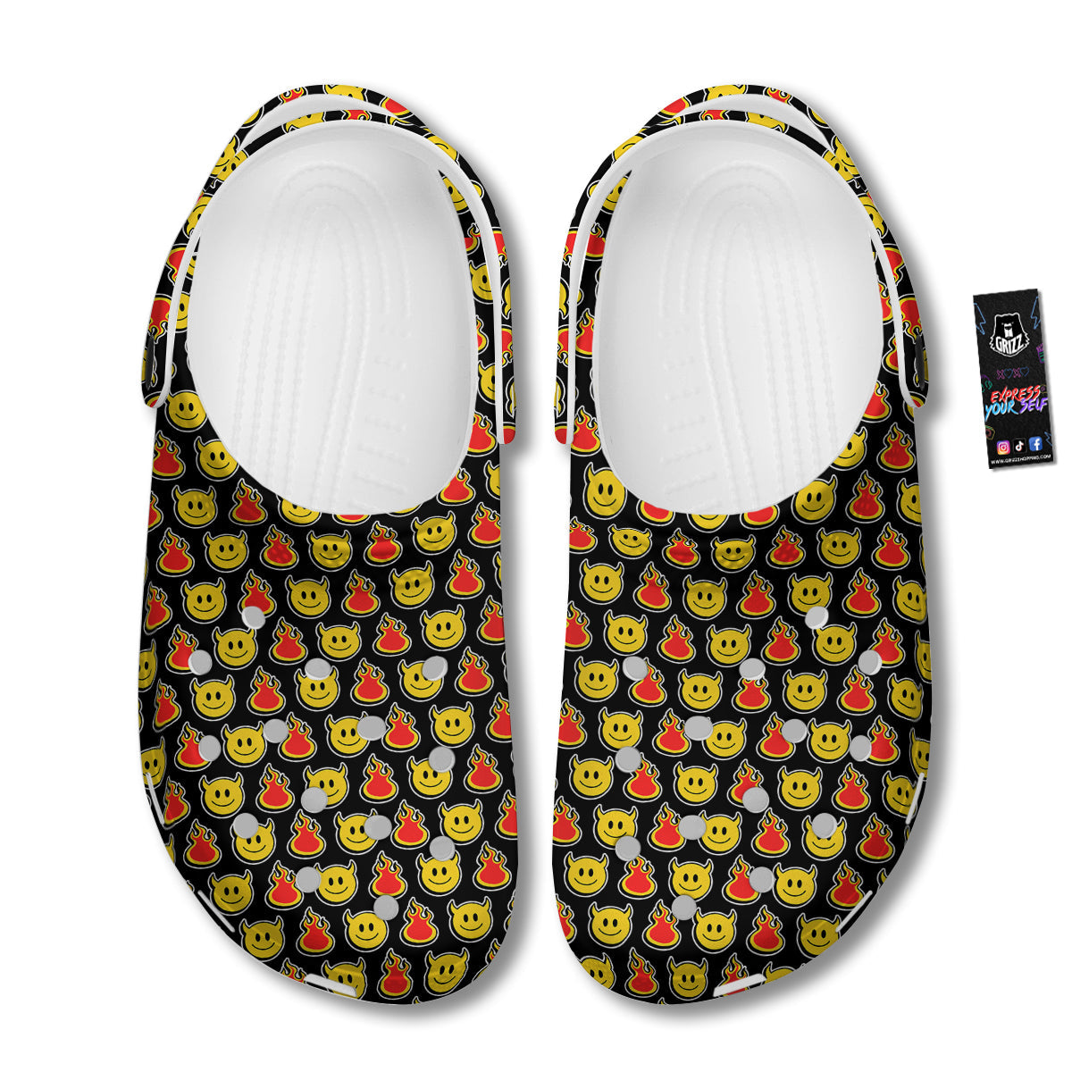 Emoji Fire And Devil Cute Print Pattern Clog-grizzshop