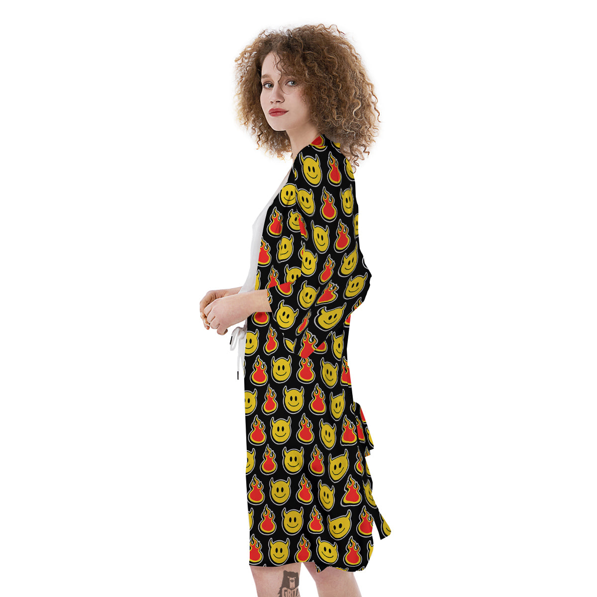 Emoji Fire And Devil Cute Print Pattern Kimono-grizzshop
