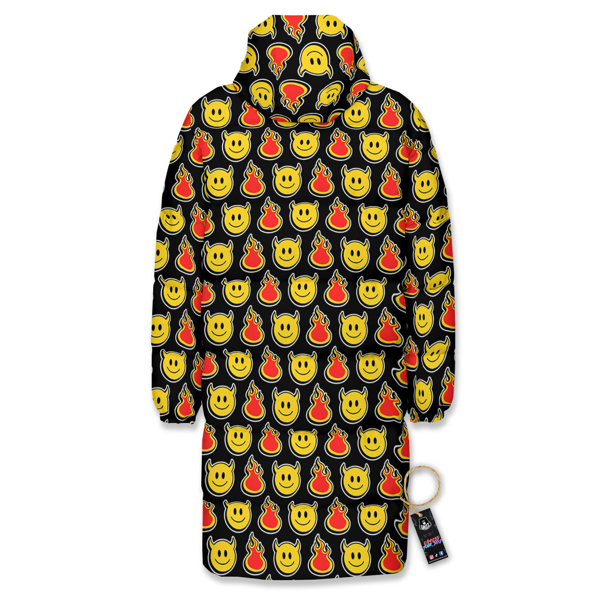 Emoji Fire And Devil Cute Print Pattern Long Down Jacket-grizzshop