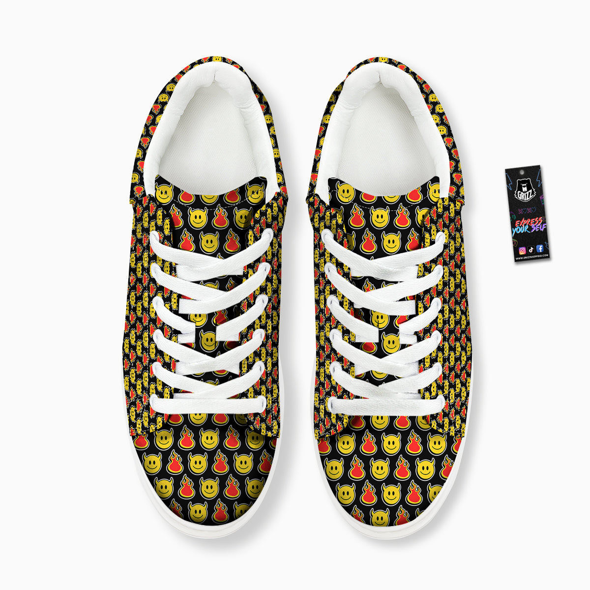 Emoji Fire And Devil Cute Print Pattern Platform Shoes-grizzshop