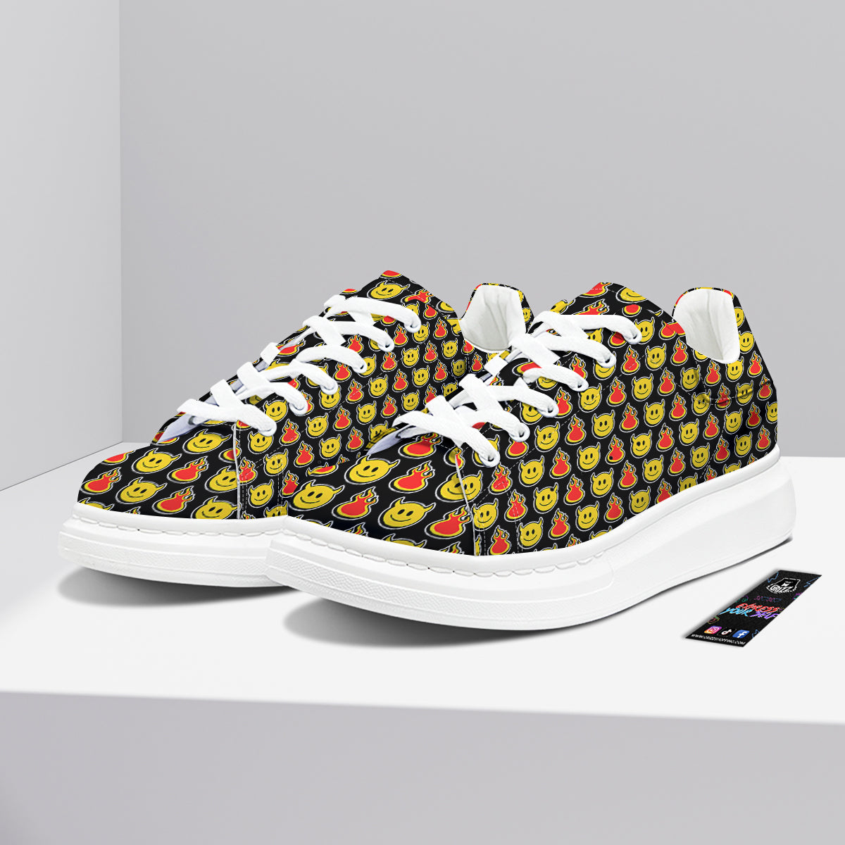 Emoji Fire And Devil Cute Print Pattern Platform Shoes-grizzshop