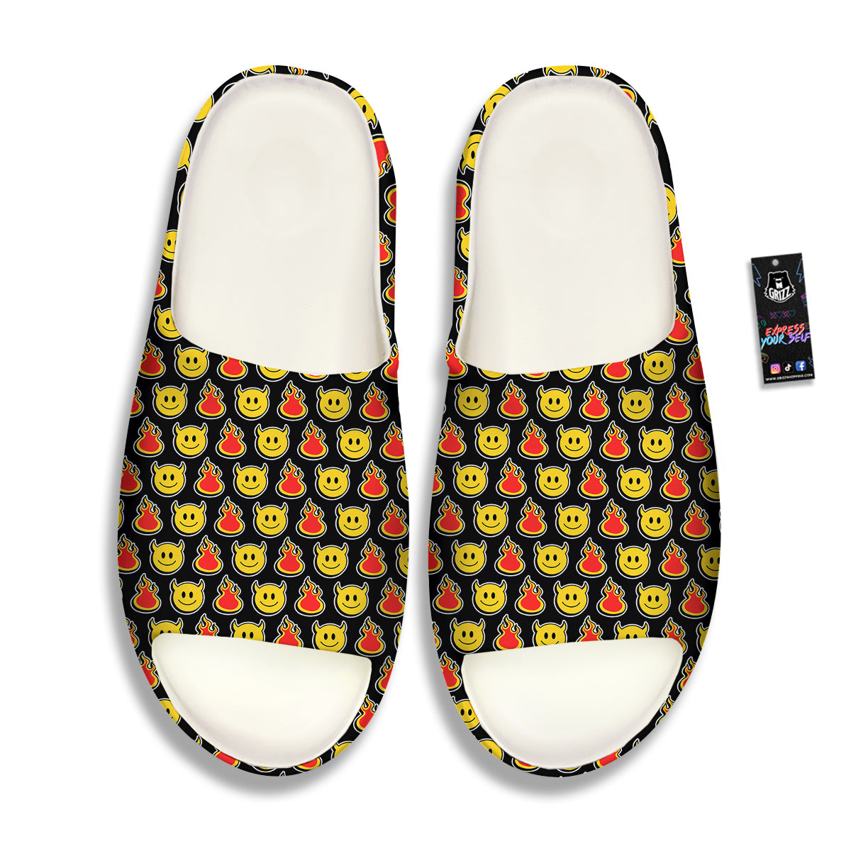 Emoji Fire And Devil Cute Print Pattern Sandals-grizzshop