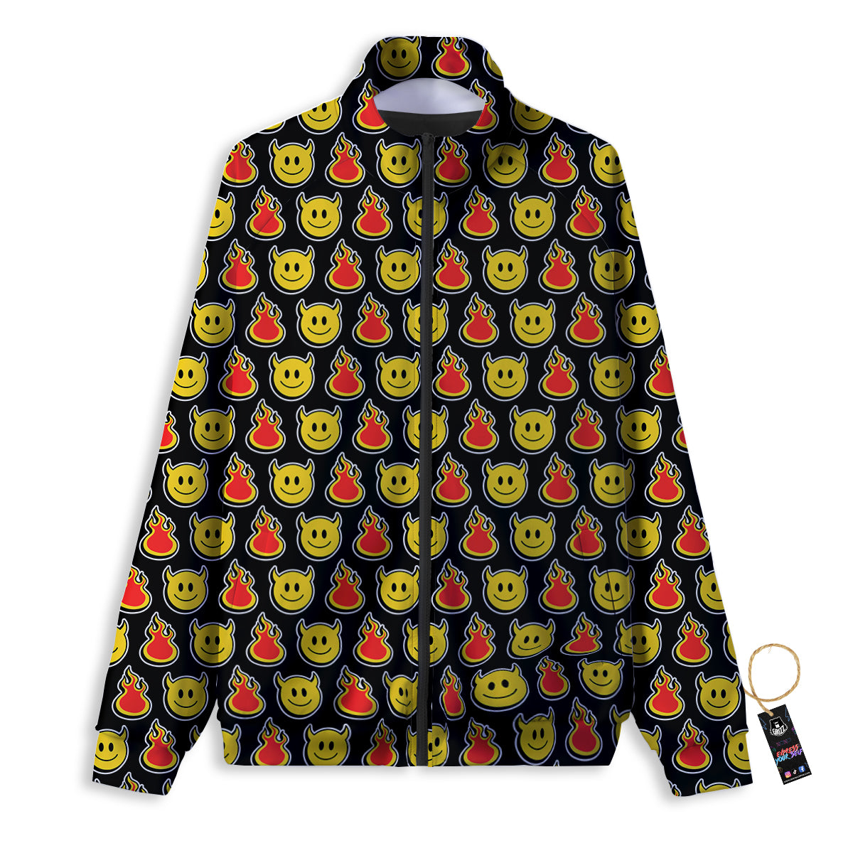 Emoji Fire And Devil Cute Print Pattern Track Jacket-grizzshop