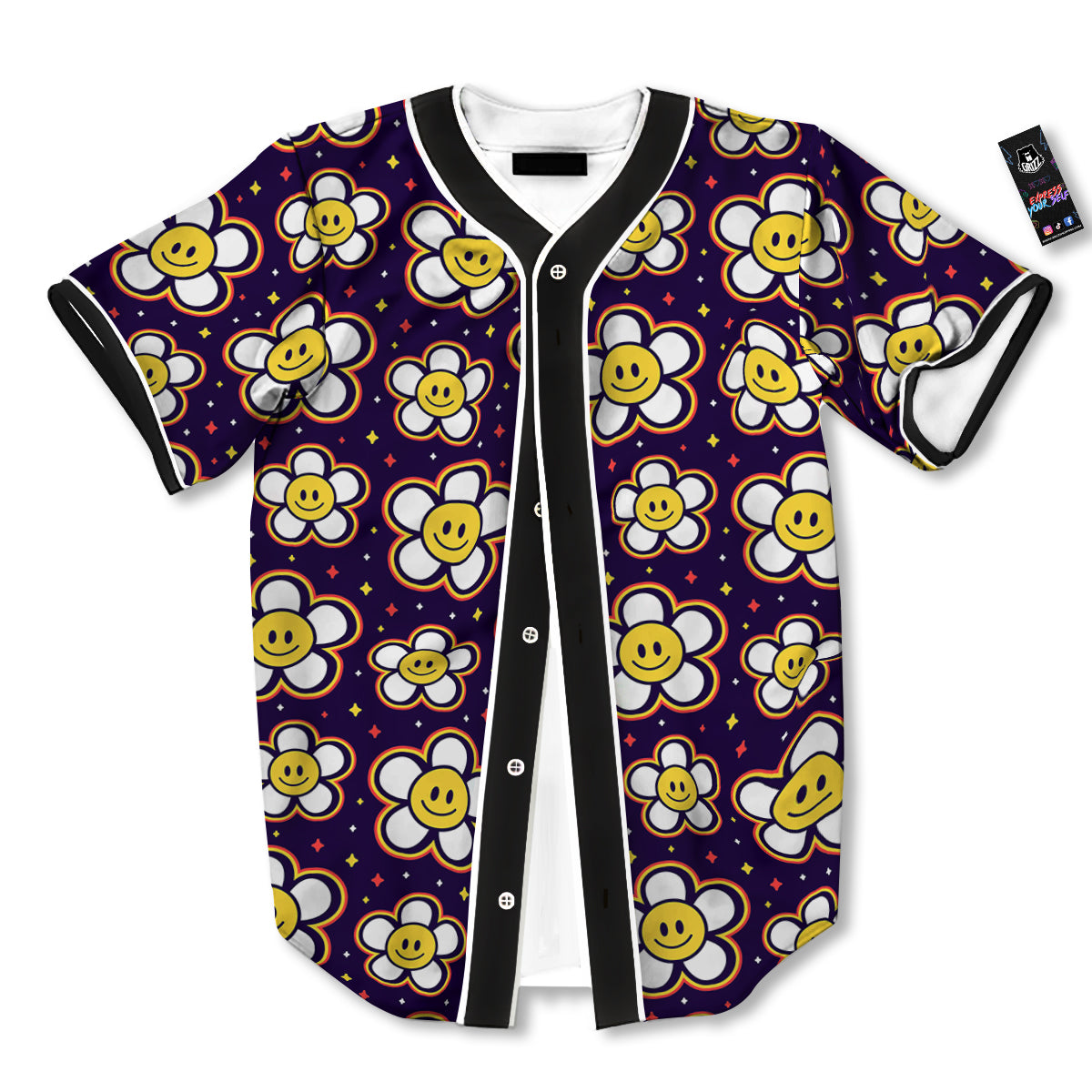 Emoji Flower Smile Print Pattern Baseball Jersey-grizzshop