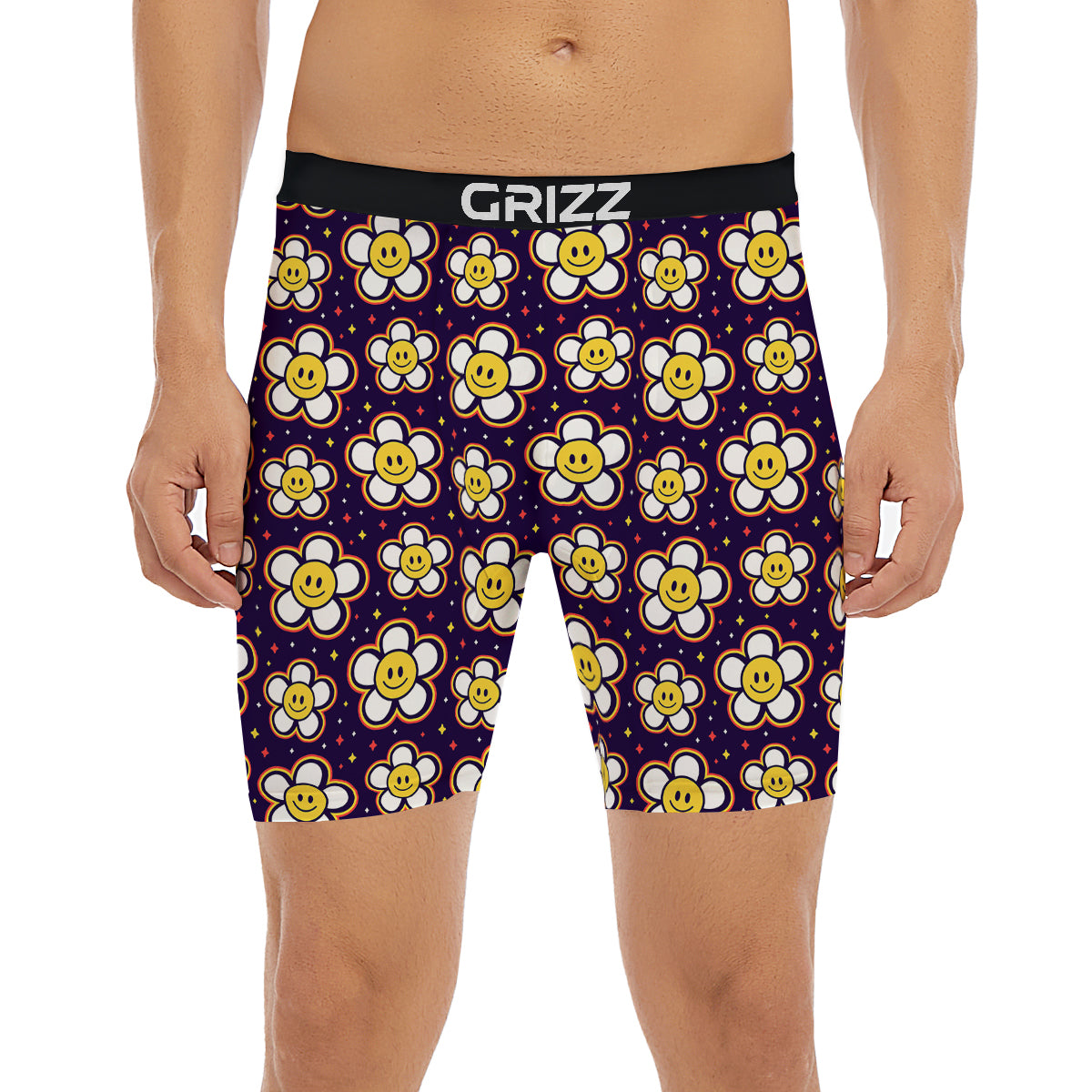 Emoji Flower Smile Print Pattern Boxer Briefs-grizzshop