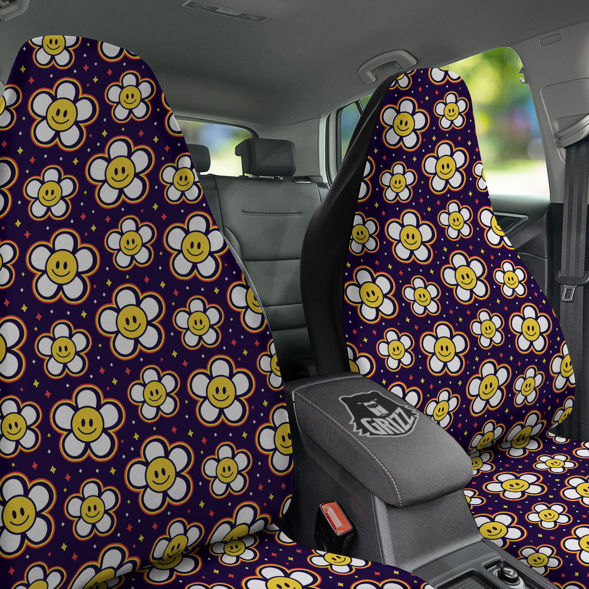 Emoji Flower Smile Print Pattern Car Seat Covers-grizzshop