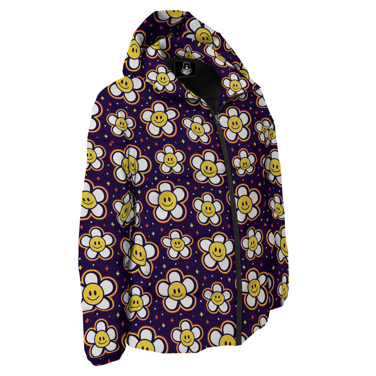 Emoji Flower Smile Print Pattern Down Jacket-grizzshop