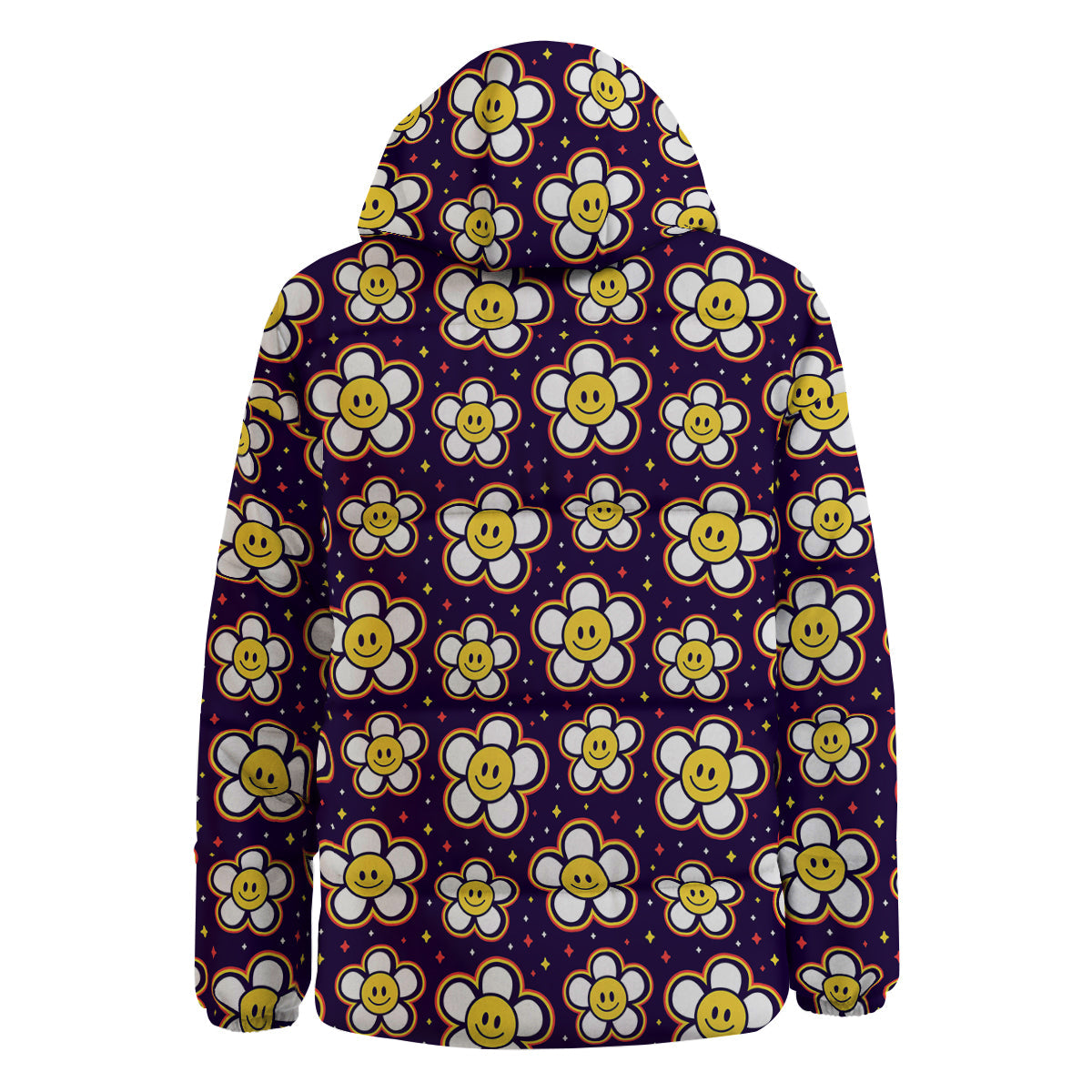 Emoji Flower Smile Print Pattern Down Jacket-grizzshop