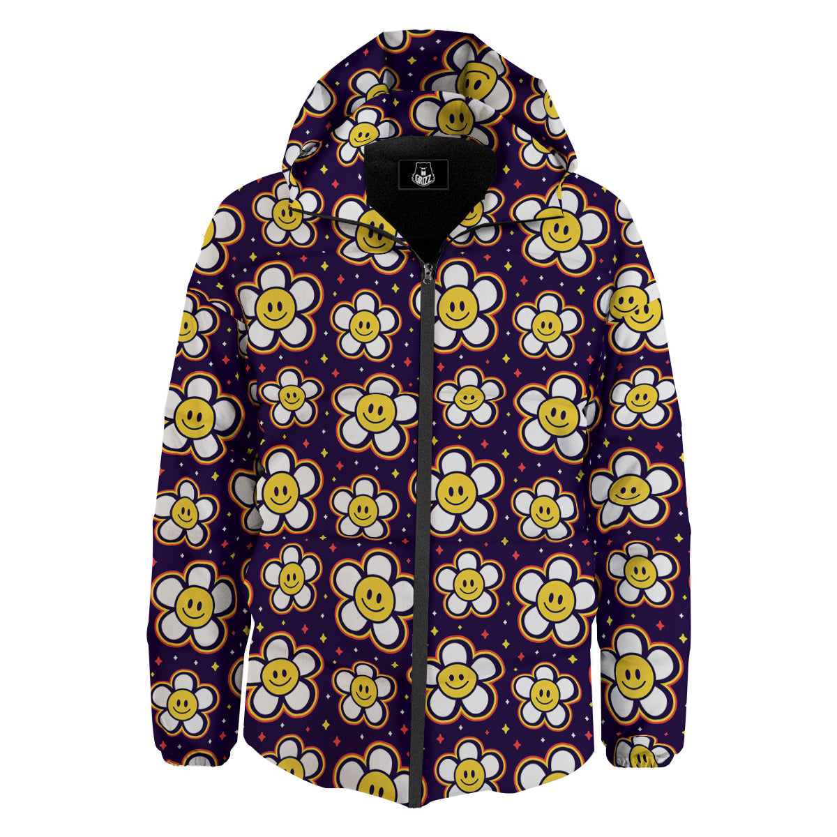 Emoji Flower Smile Print Pattern Down Jacket-grizzshop