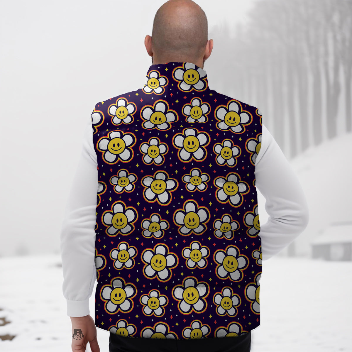 Emoji Flower Smile Print Pattern Down Vest