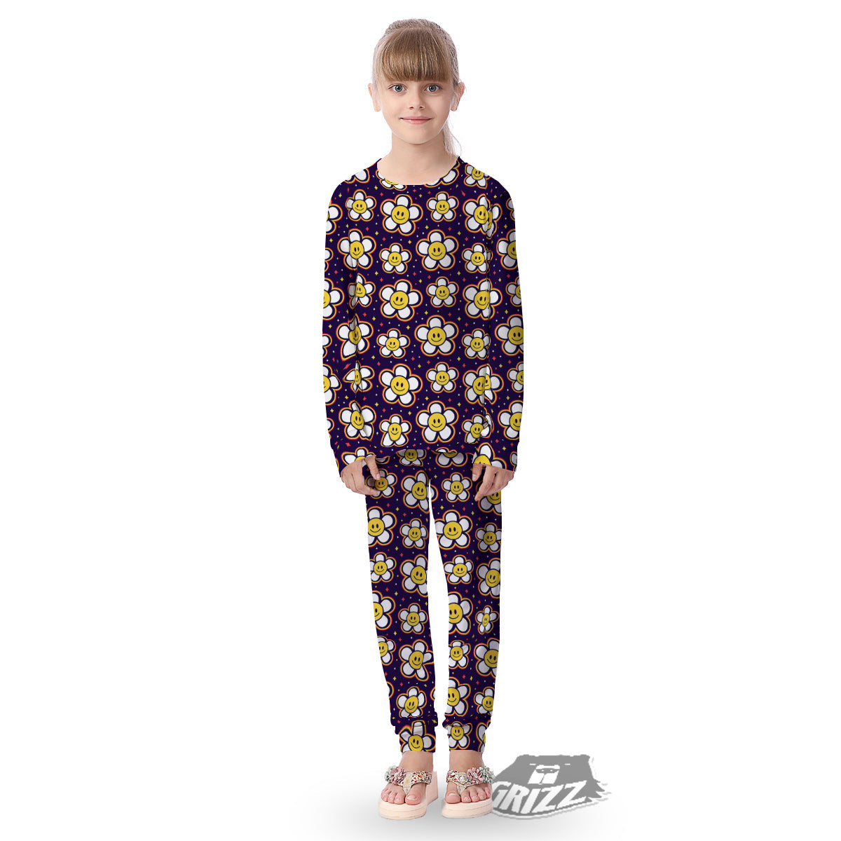 Emoji Flower Smile Print Pattern Kid's Pajamas-grizzshop