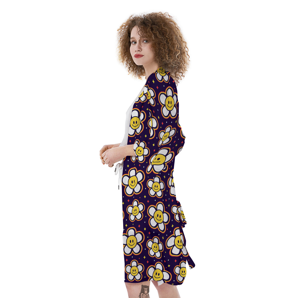Emoji Flower Smile Print Pattern Kimono-grizzshop