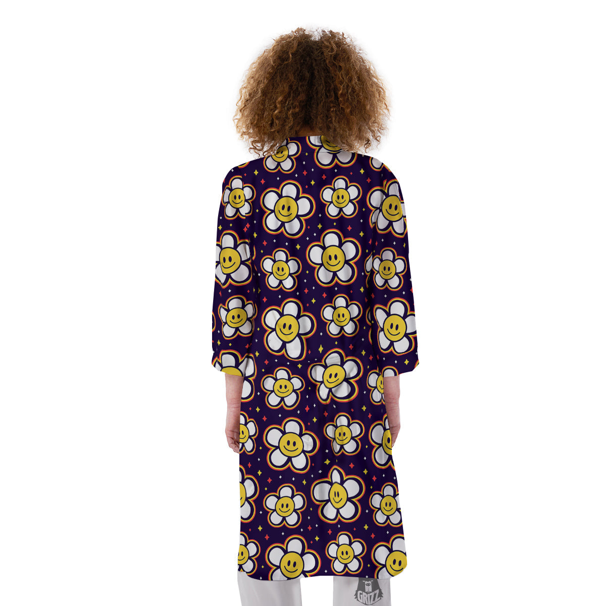Emoji Flower Smile Print Pattern Kimono-grizzshop