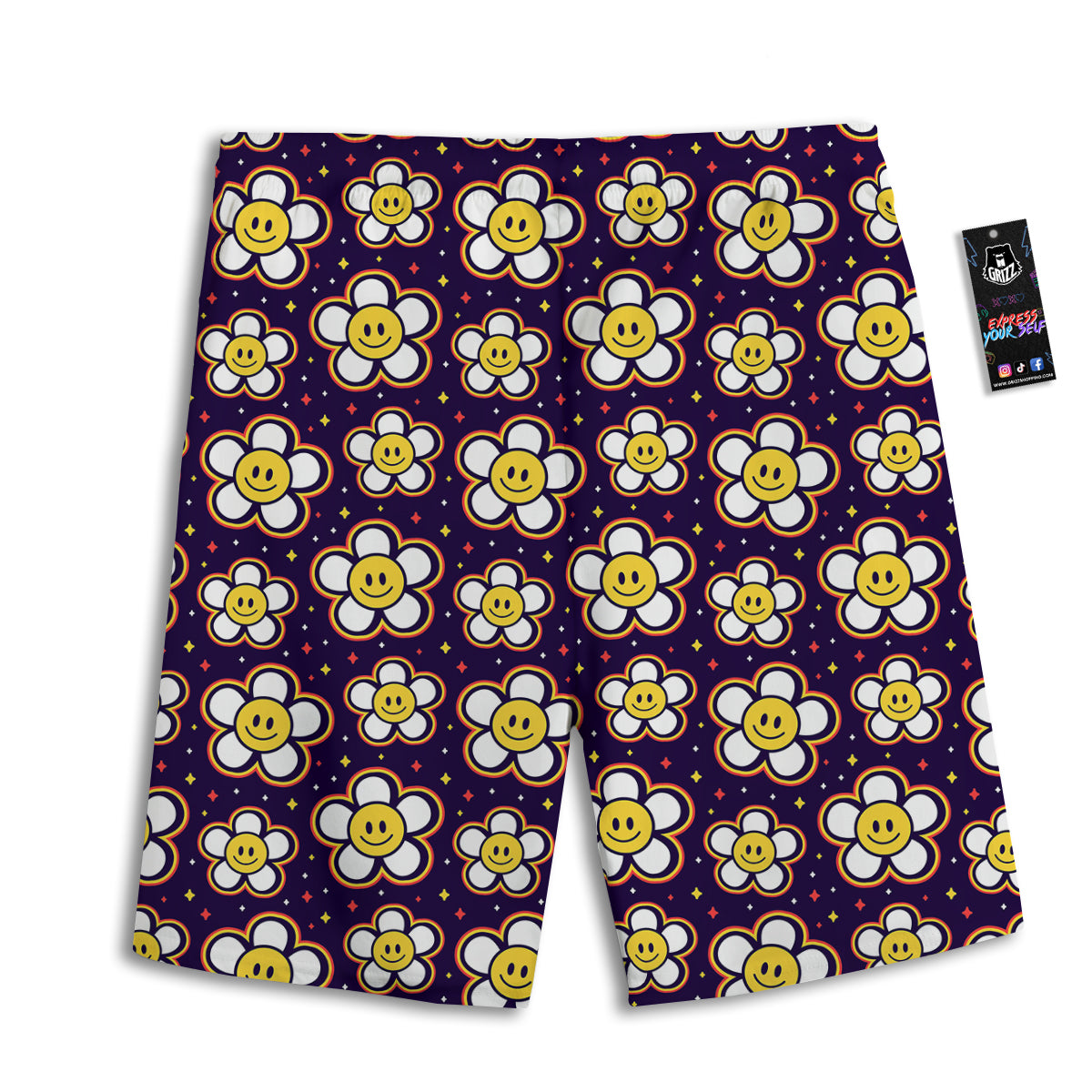 Emoji Flower Smile Print Pattern Men's Athletic Shorts