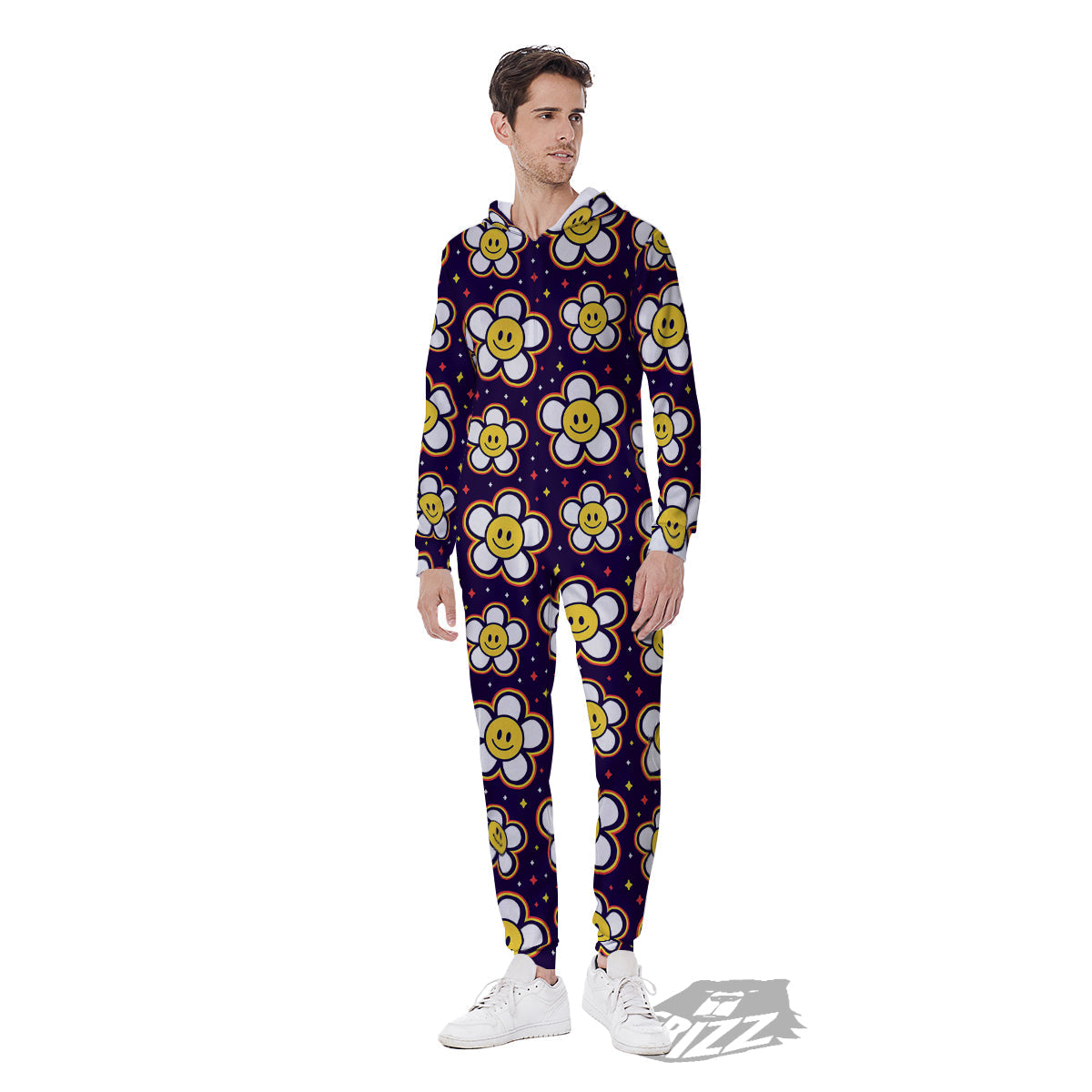 Emoji Flower Smile Print Pattern Men's Jumpsuit-grizzshop