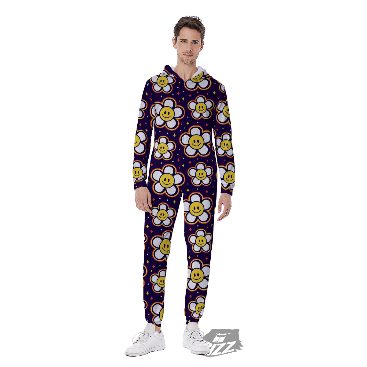 Emoji Flower Smile Print Pattern Men's Jumpsuit-grizzshop