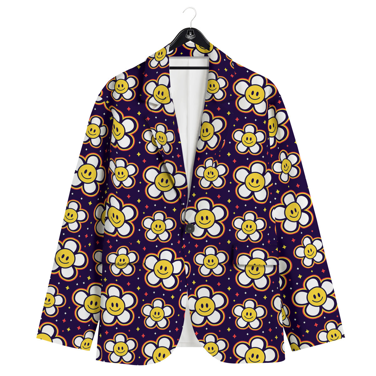 Emoji Flower Smile Print Pattern Men's Sport Coat-grizzshop