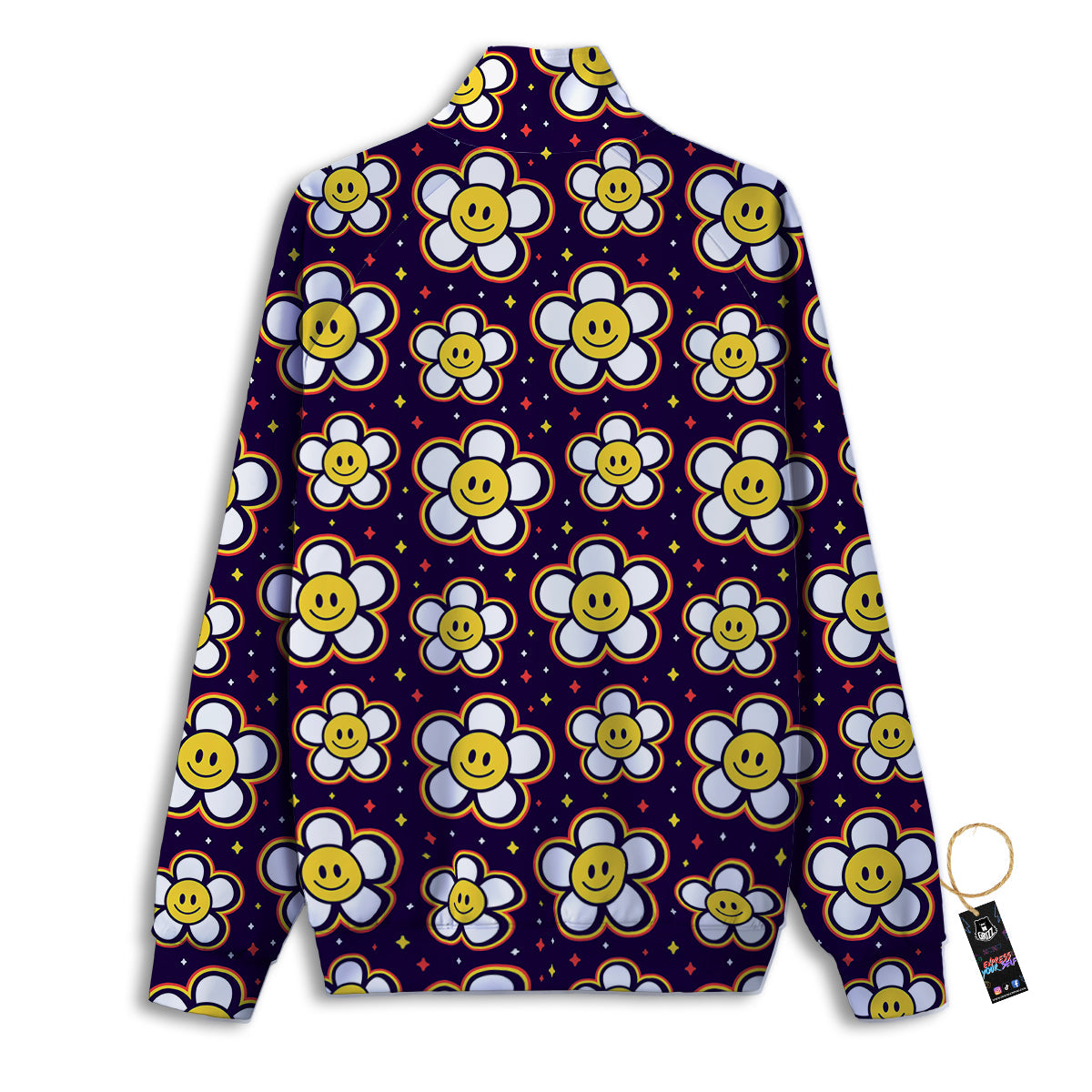 Emoji Flower Smile Print Pattern Track Jacket-grizzshop