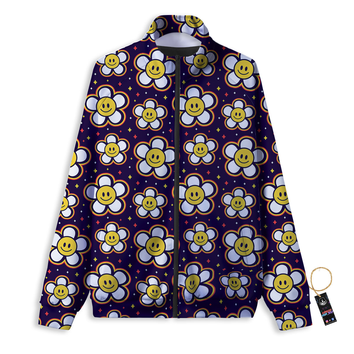 Emoji Flower Smile Print Pattern Track Jacket-grizzshop