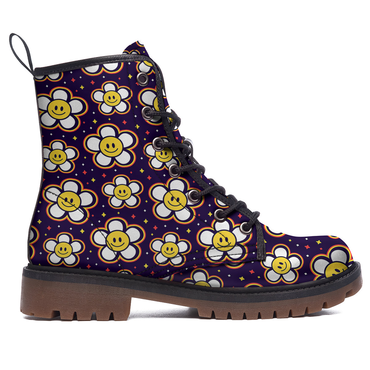 Emoji Flower Smile Print Pattern Work Boots-grizzshop