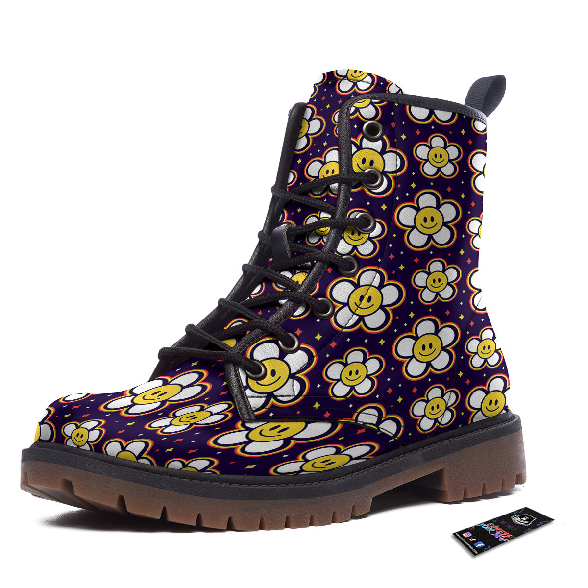 Emoji Flower Smile Print Pattern Work Boots-grizzshop
