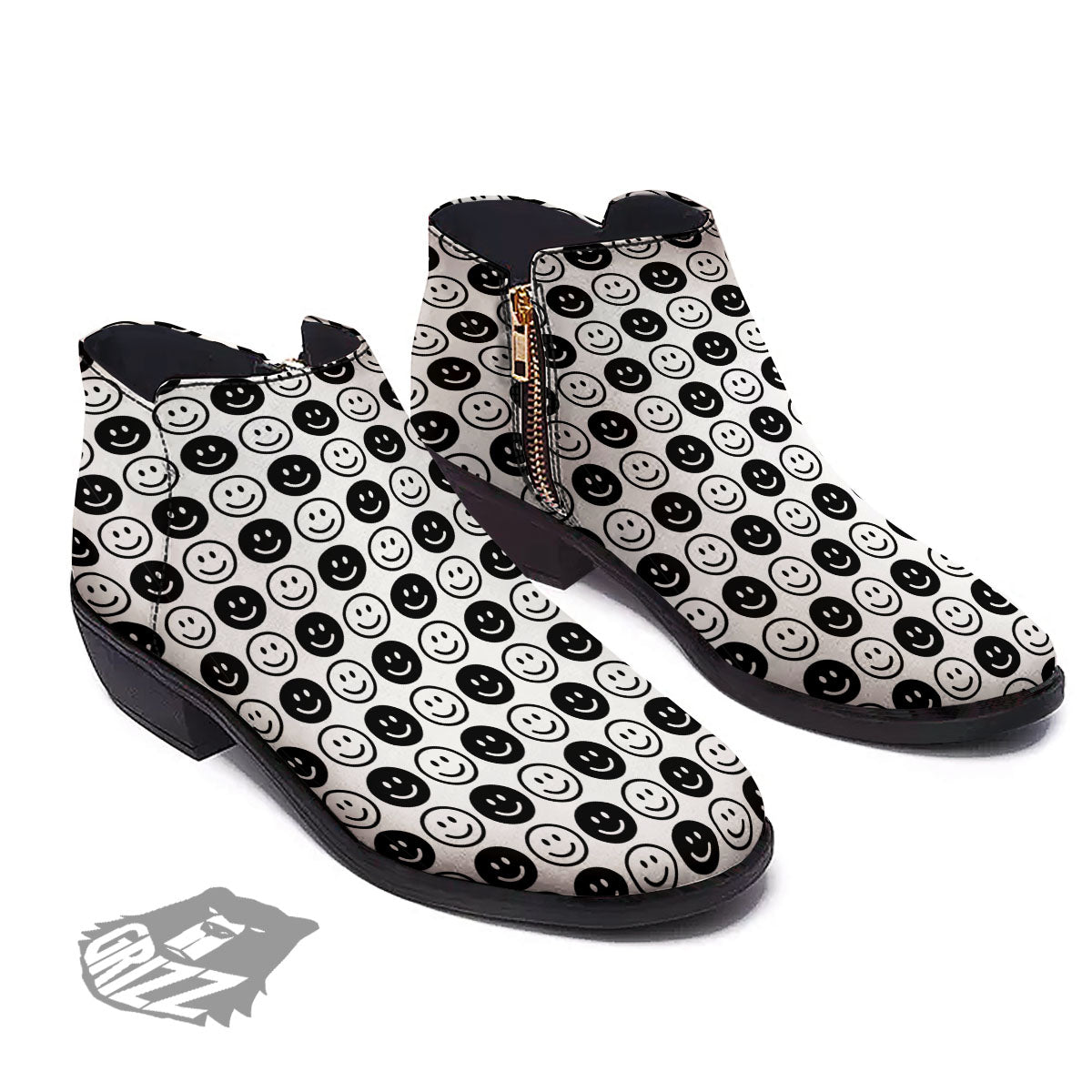 Emoji Funny Print Pattern Ankle Boots-grizzshop