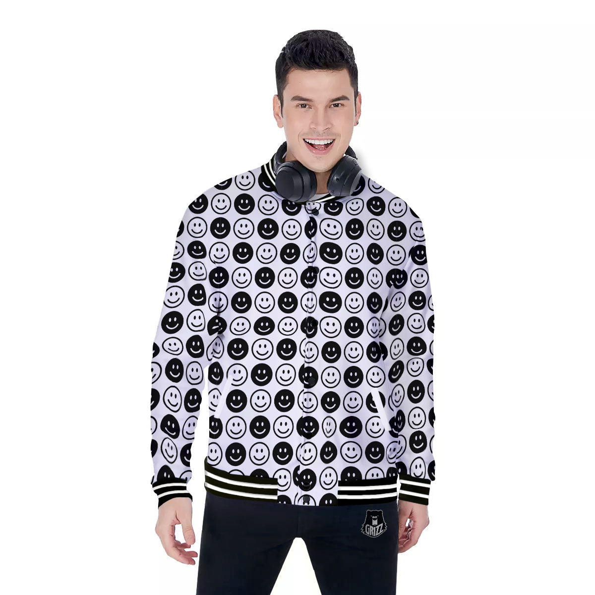 Emoji Funny Print Pattern Baseball Jacket-grizzshop