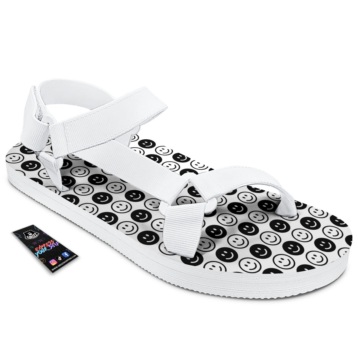 Emoji Funny Print Pattern White Open Toe Sandals-grizzshop