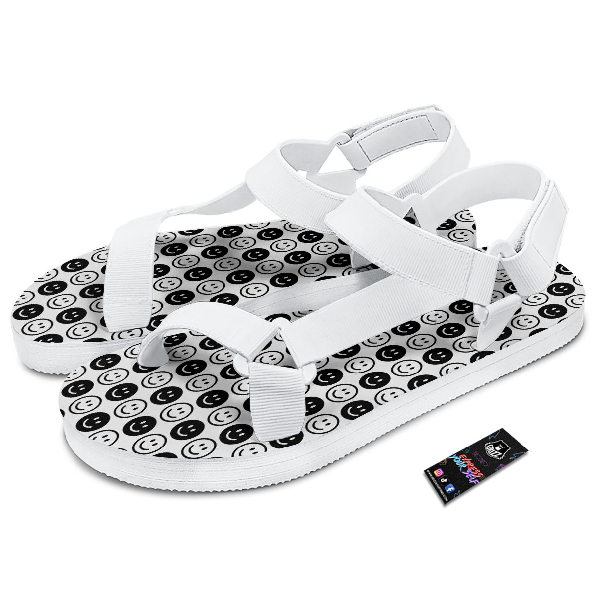 Emoji Funny Print Pattern White Open Toe Sandals-grizzshop