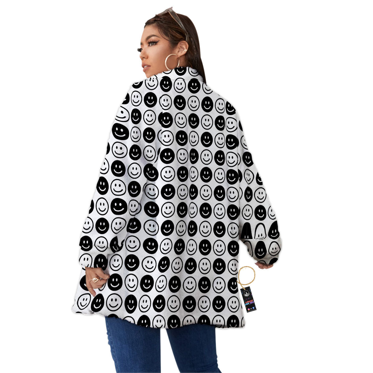 Emoji Funny Print Pattern Women's Sherpa Jacket-grizzshop