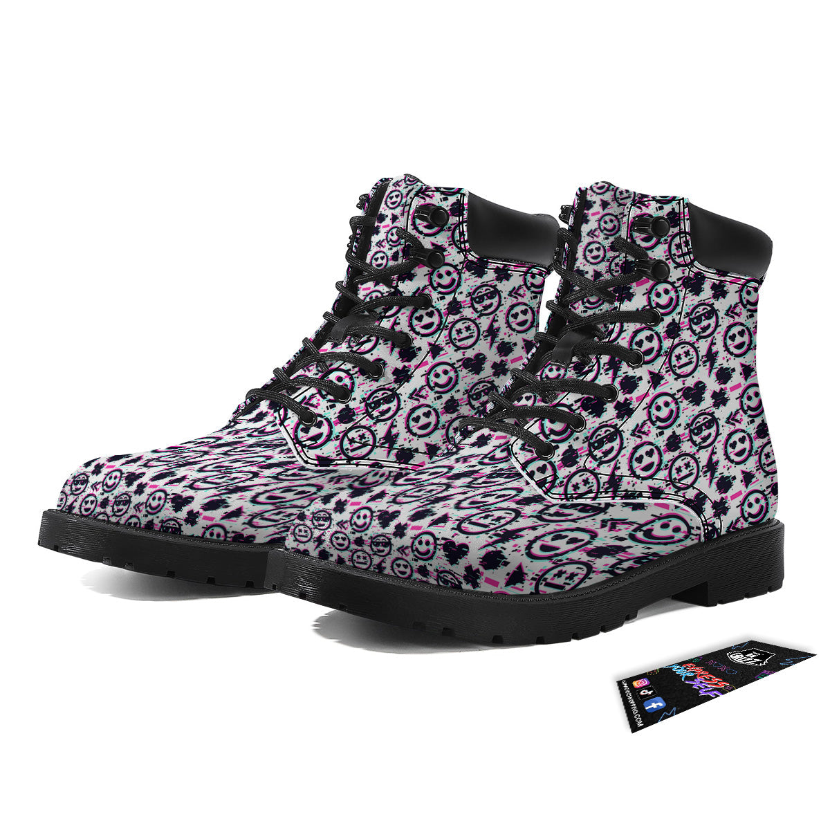 Emoji Glitch Neon Print Pattern Boots-grizzshop