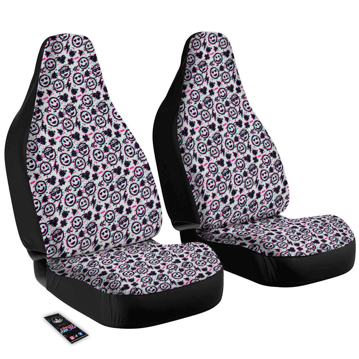 Emoji Glitch Neon Print Pattern Car Seat Covers-grizzshop